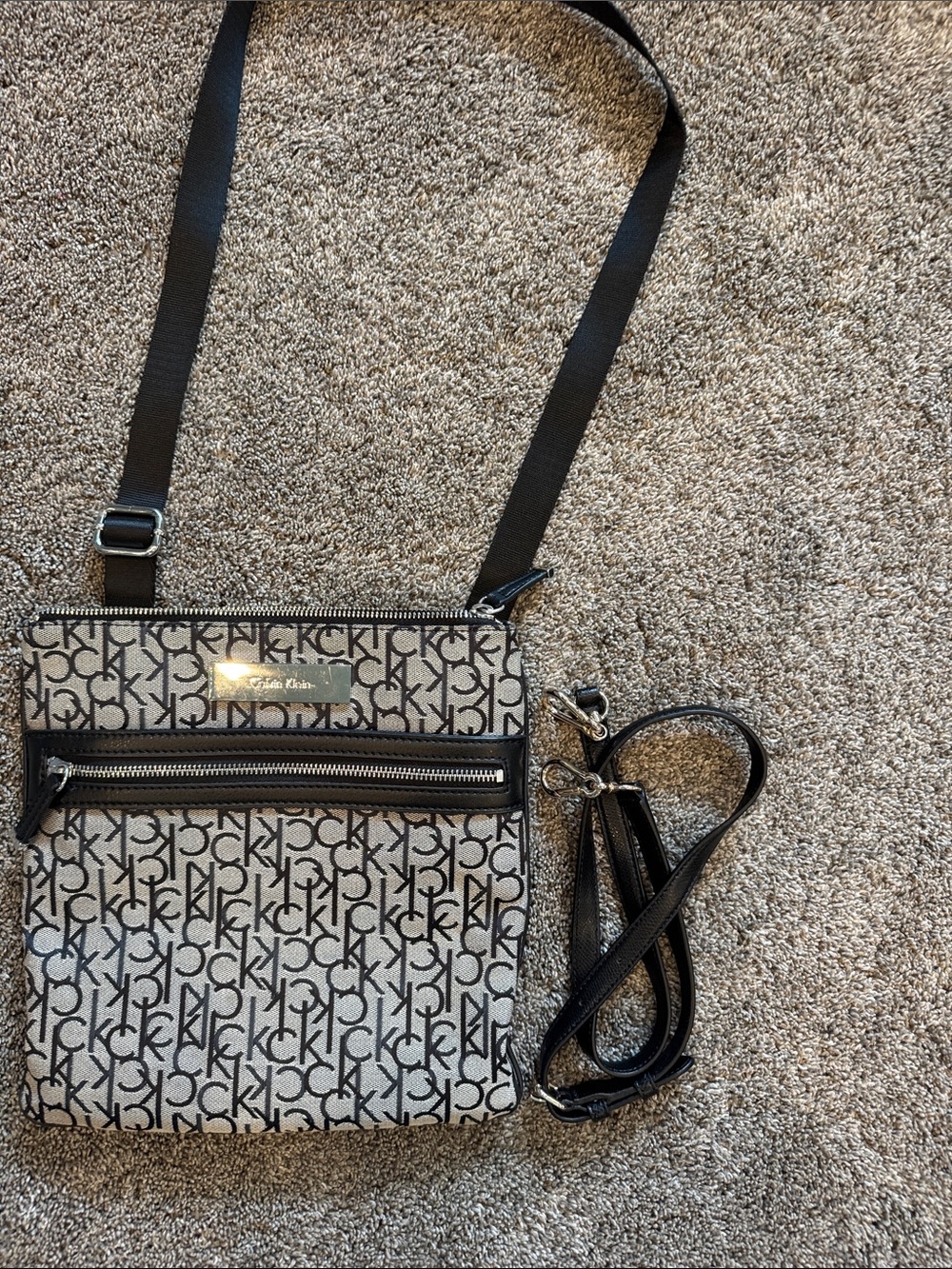 Calvin Klein Black-and-Cream Signature Crossbody Bag
